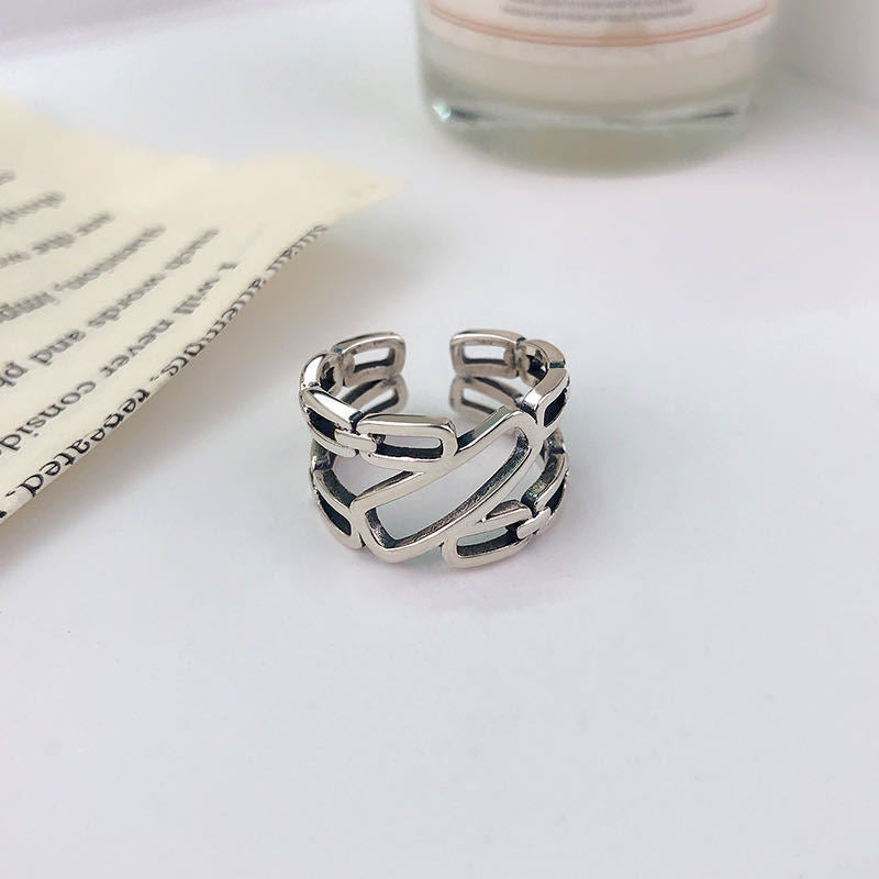 Women's & Men's Punk Heavy Wide Face Abstract Art Open Distressed Street Tide Ring