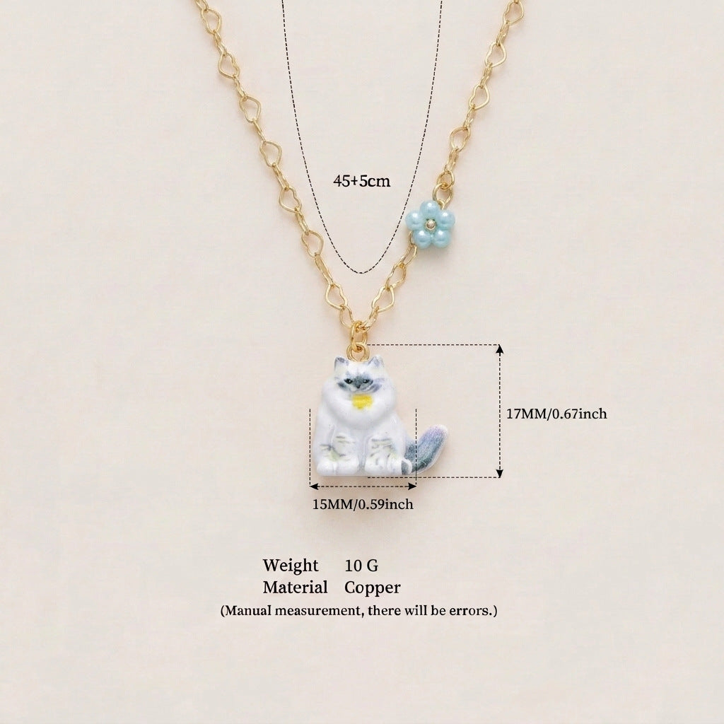 Animal Series Dripping Oil Cute Cat Gold Plated Pendants