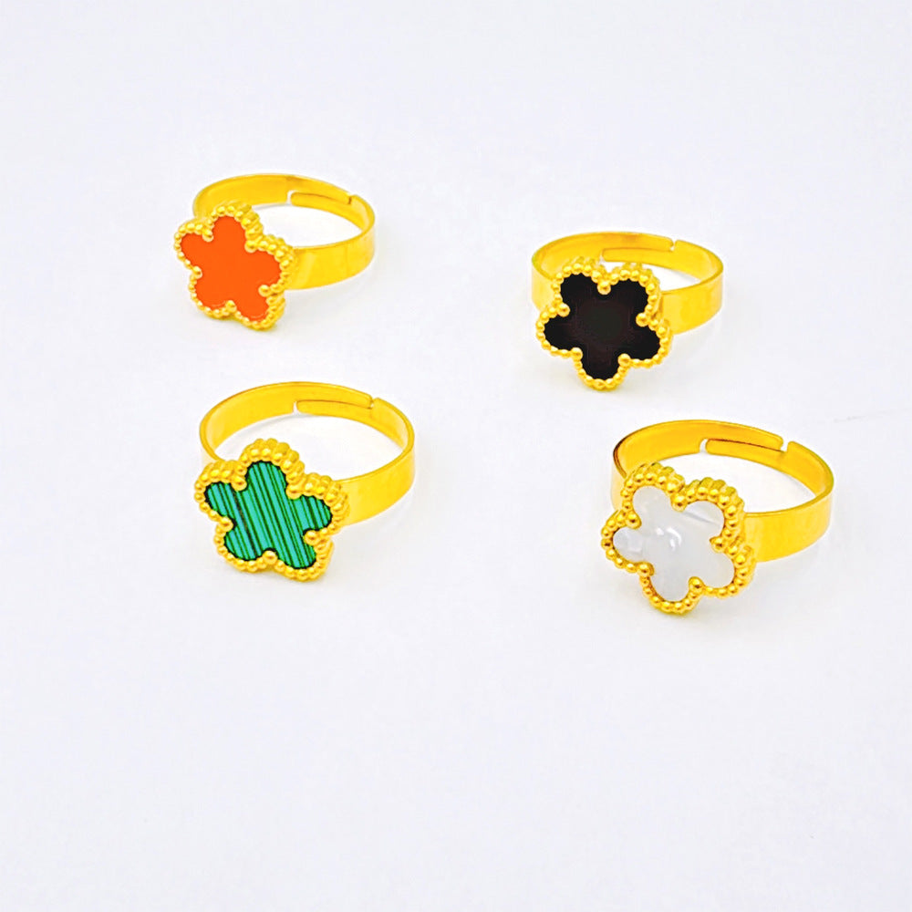 Five-leaf Flower Titanium Steel Parthenocissus Grass Ring