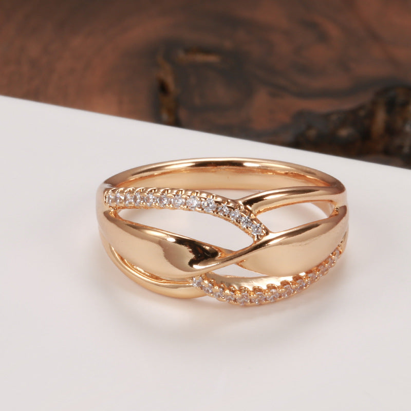 Gold Trendy Personality Twisted Glossy Inlaid Rings