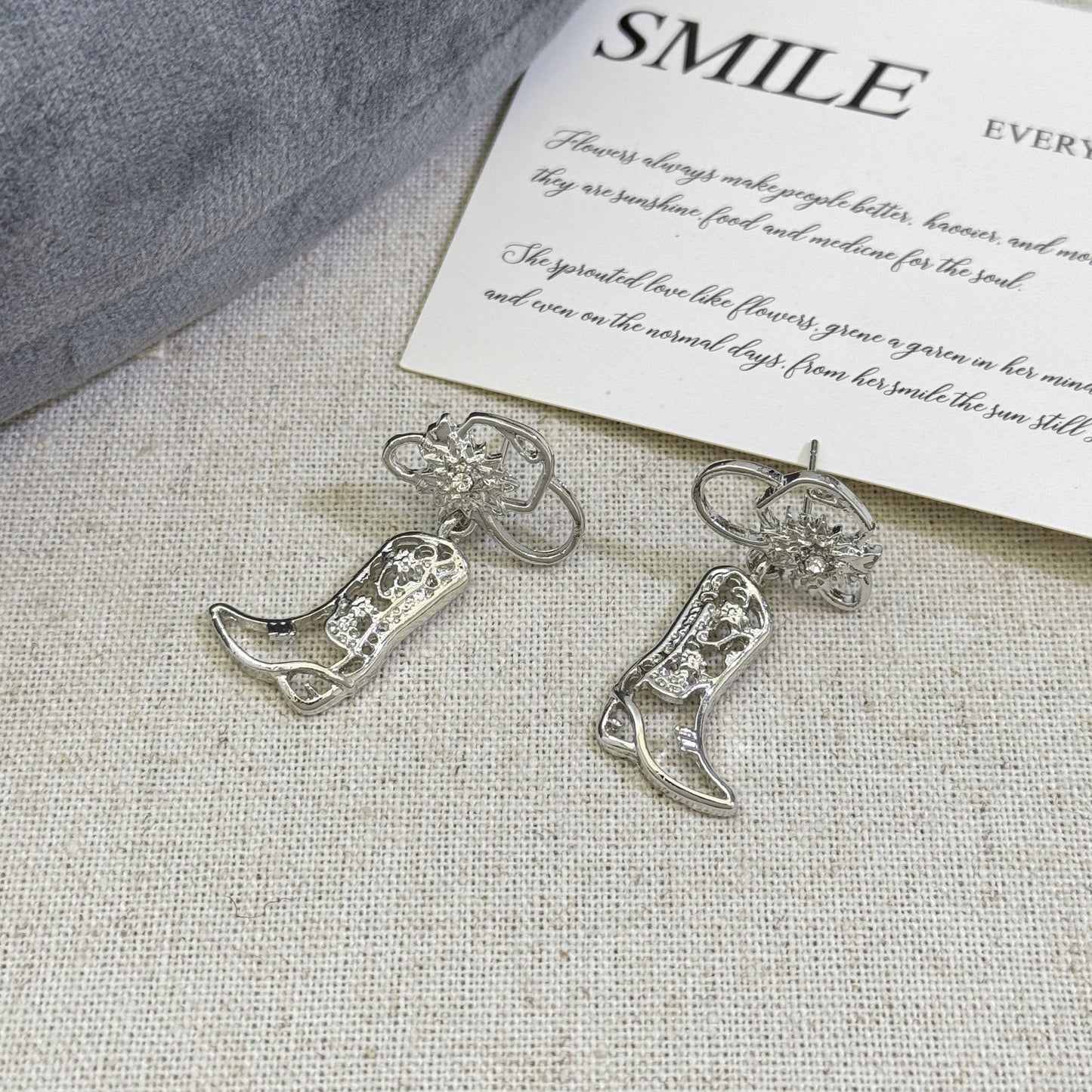 Women's Niche Hat Hollow Out Denim Boots Earrings