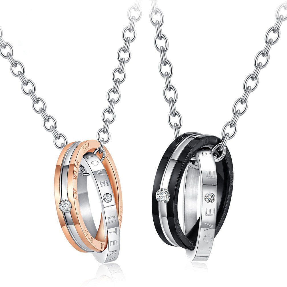 Women's & Men's Love Double Diamond Couple Titanium Steel Pendants