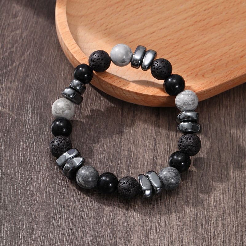 Men's Natural Volcanic Rock Snowflake Stone Beads Vintage Bracelets