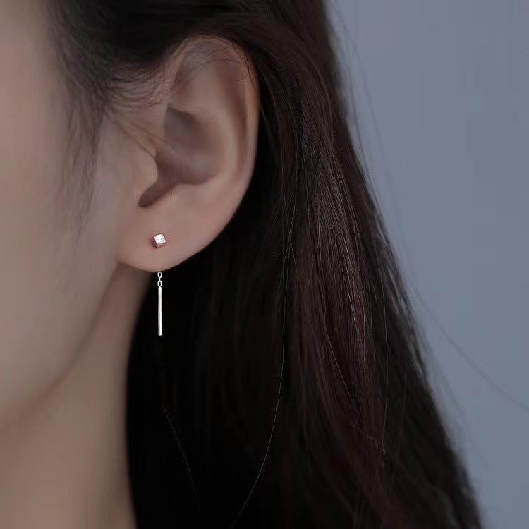Women's Sterling Sier Simple Cold Style Mini Square Korean Fashionable Ear Line