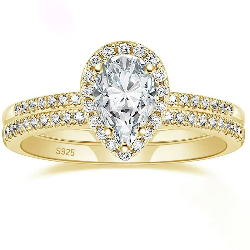 Pretty Classy Inlaid Drop-shaped Zircon Combined Rings