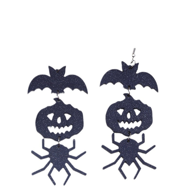 Women's Halloween Exaggerated Long Stitching Bat Pumpkin Spider Earrings