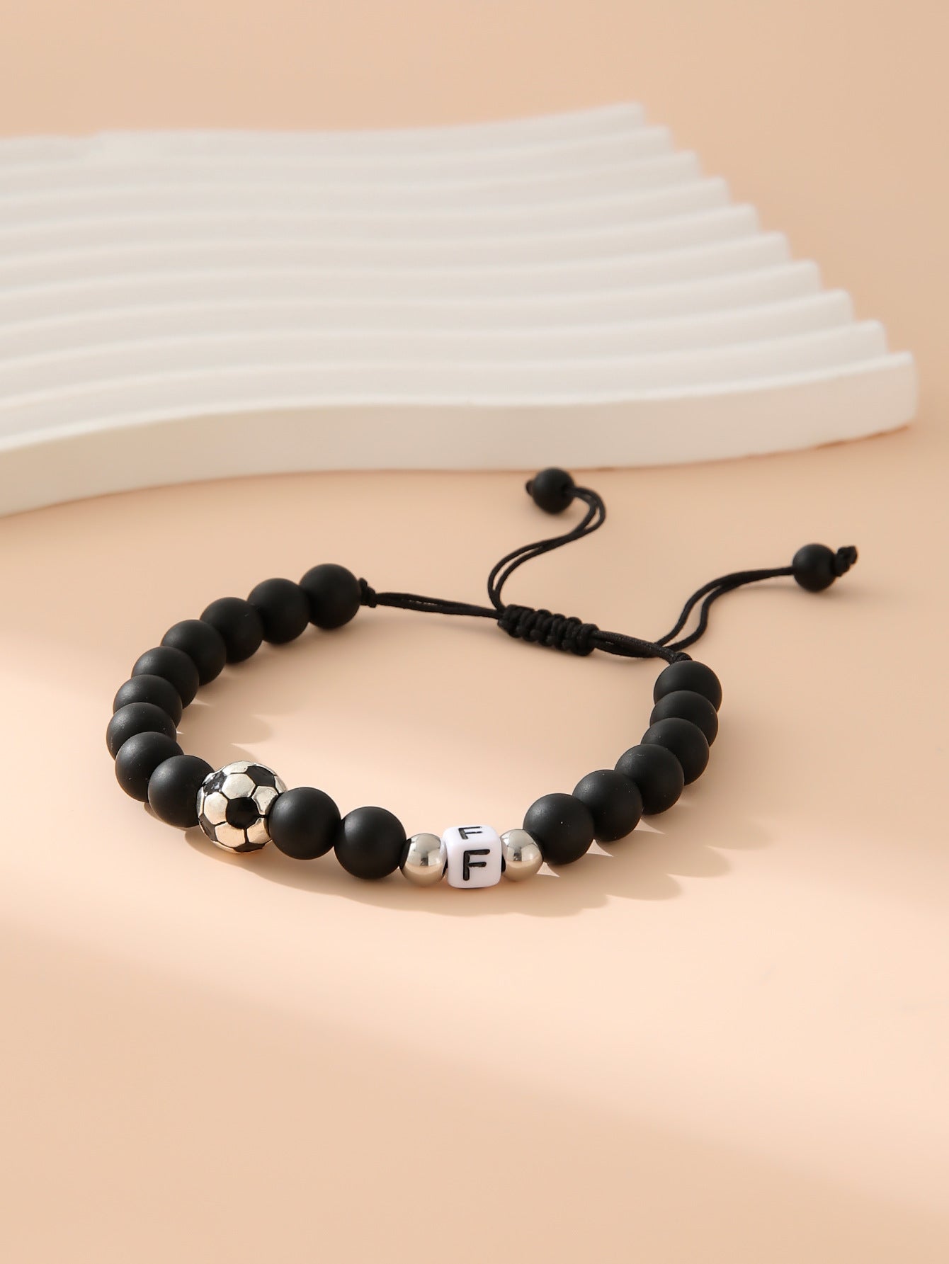 Women's & Men's Black Frosted Football Letters Adjustable For Bracelet