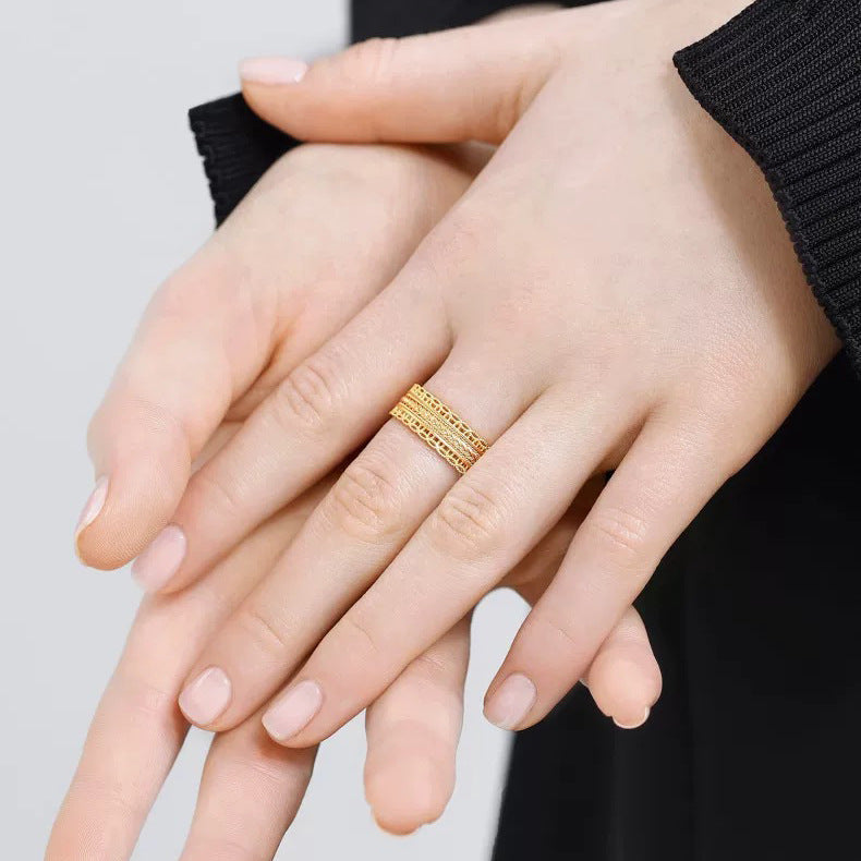 Women's Yellow Golden Oriental Ancestor Waist Wrap Wide Hollow Lace Skirt Rings