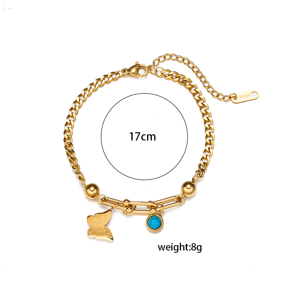 Buckle Chain Turquoise Butterfly Roman Round Peach Bracelets