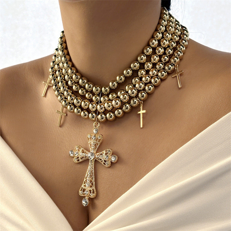 Women's Exquisite Luxury Pearl Cross Diamond Elegant Necklace