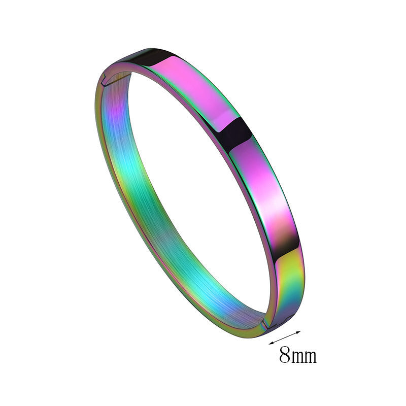 Women's & Men's Glossy Titanium Steel Couples Openings Stainless Simple Bracelets
