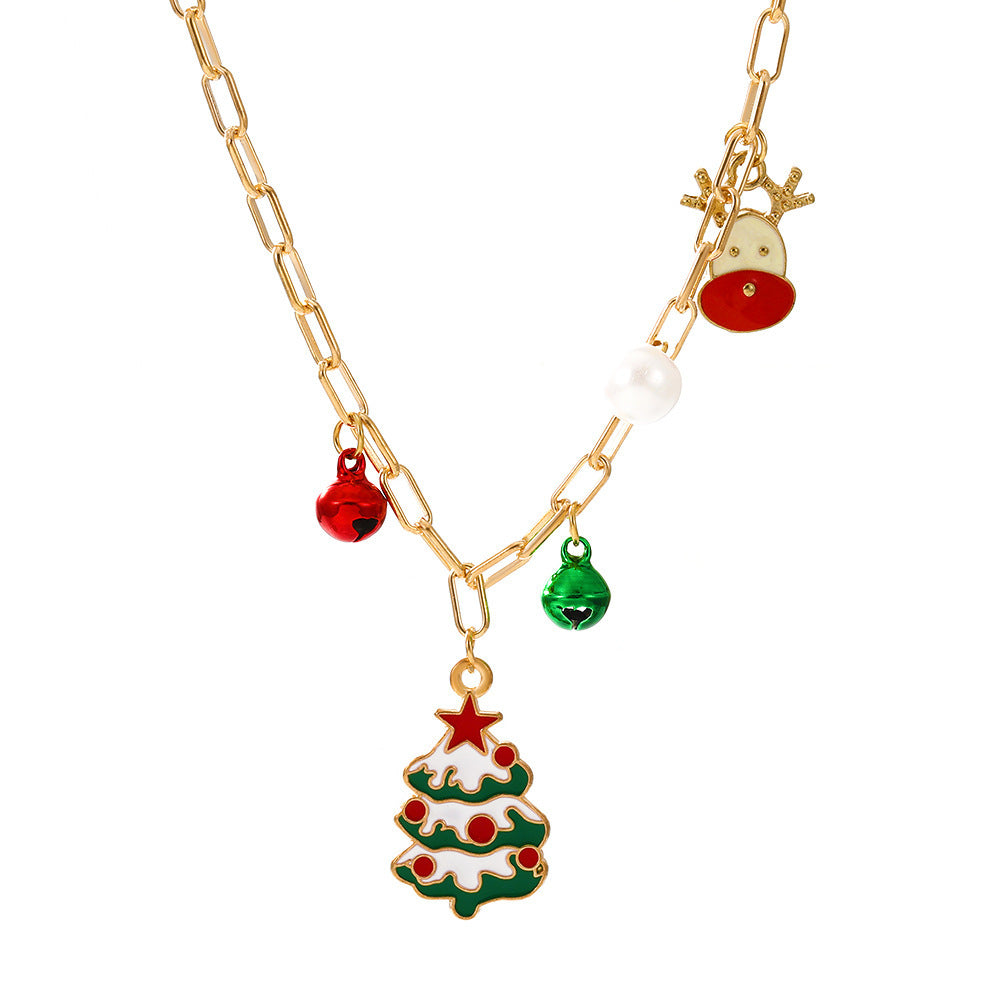 Women's Cartoon Oil Dripping Snowman Bell Clavicle Chain Long Sweater Necklaces