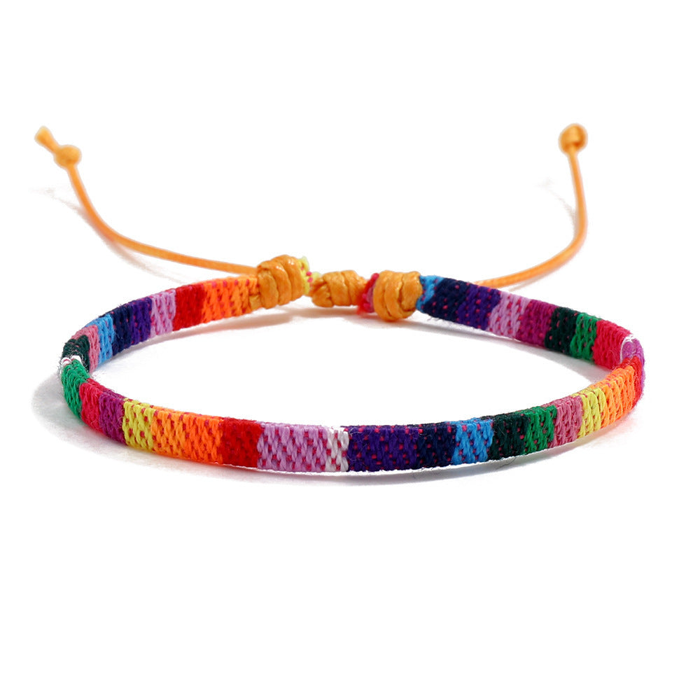 Colorful Bohemian Style Cotton Linen Fabric Woven Simple Carrying Bracelet