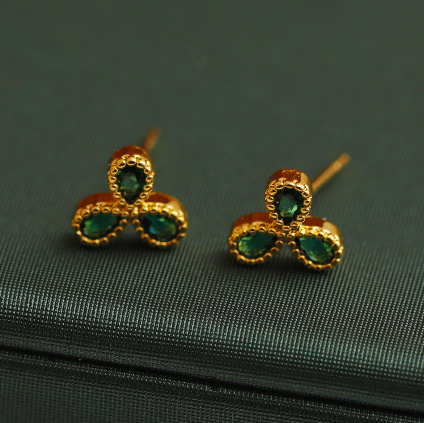 Small Clover Emerald Fairy French Entry Earrings