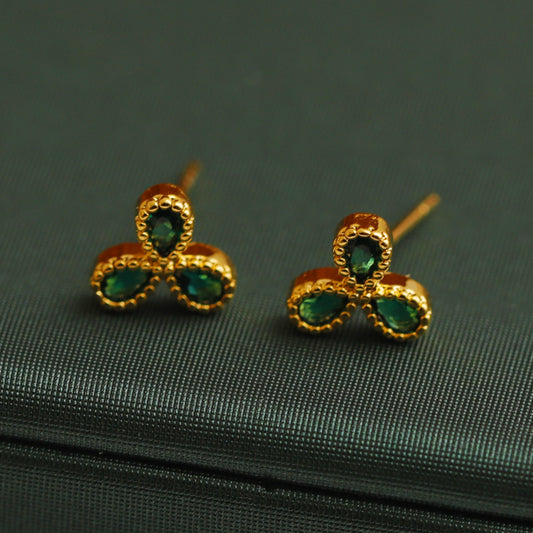 Small Clover Emerald Fairy French Entry Earrings