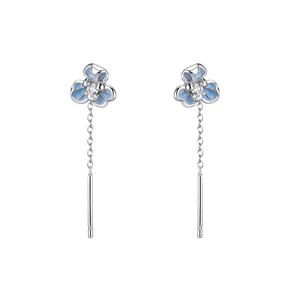 Women's Epoxy Blue Fresh Iris Flower Sterling Sier Korean Fashion Zircon Ear Line