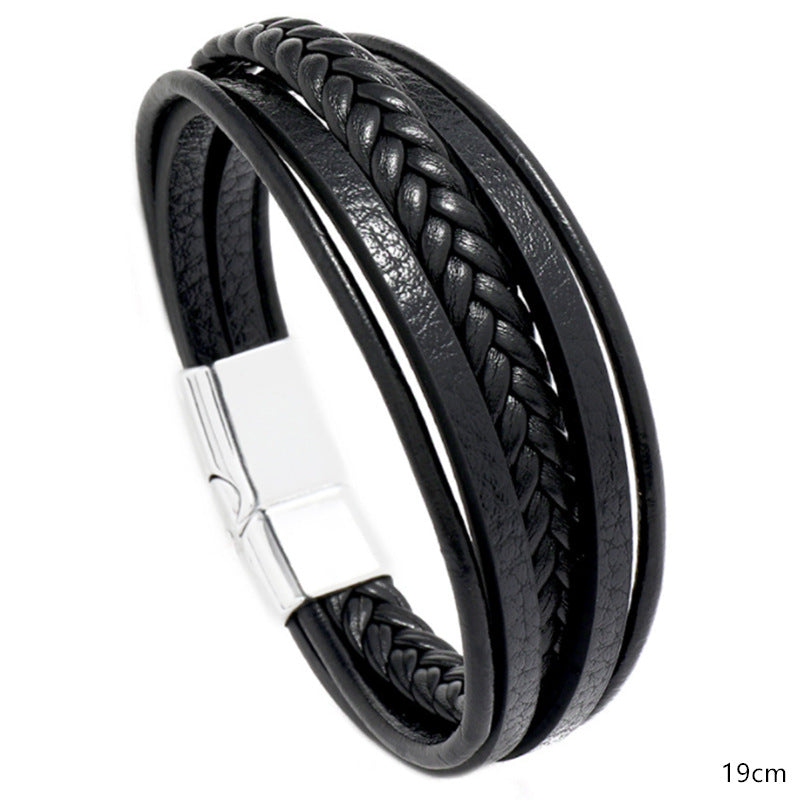 Versatile Men's Leather Braided Magnet Vintage Bracelet