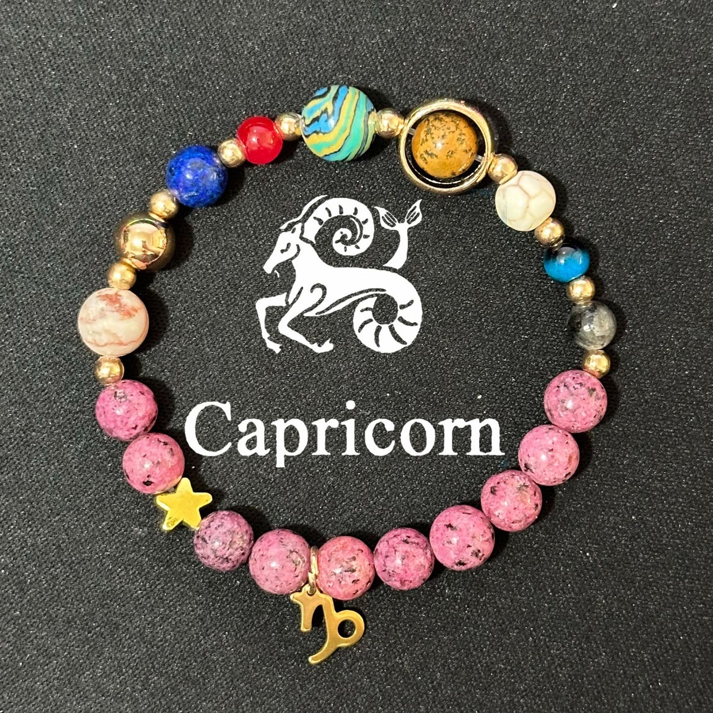 Planets Twee Constellations Natural Stone Blue Black Bracelet