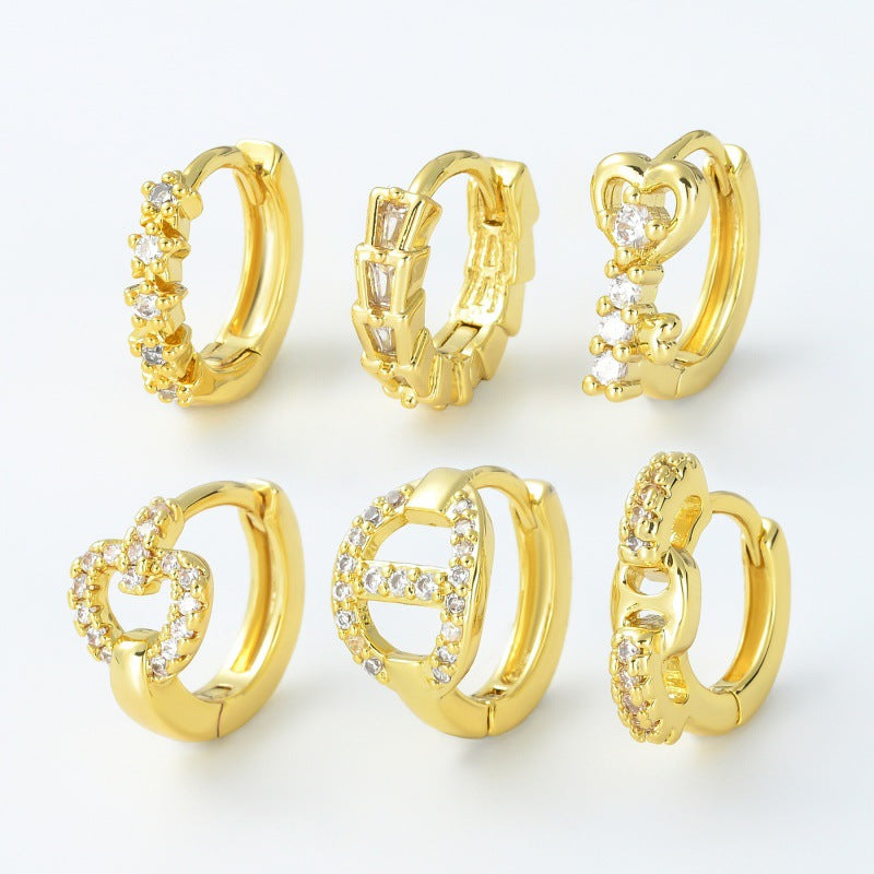 Women's Micro Inlaid Zircon Fashionable Simple Geometric Clip Personalized Hot Design Earrings