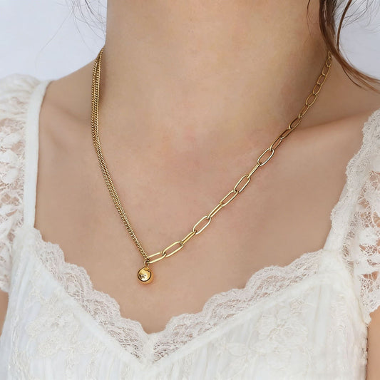 Women's Beads Chain Stitching Titanium Steel No Fading Simple High Sense Necklace