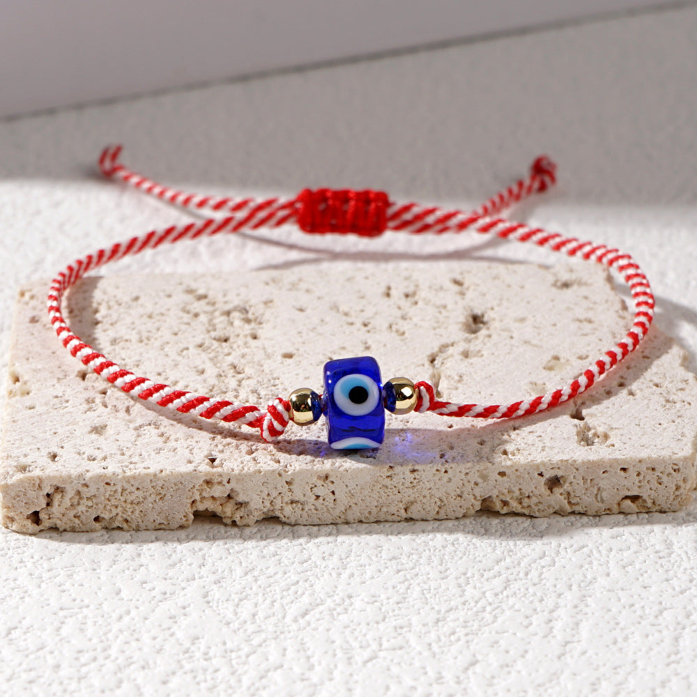 Women's & Men's Glass Devil's Eye Woven Hand Strap Adjustable Red Rope Bracelet