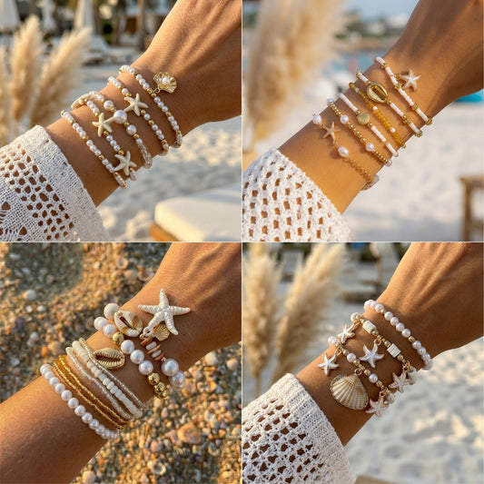Summer Beach Style Starfish Shell Pearl Bracelet