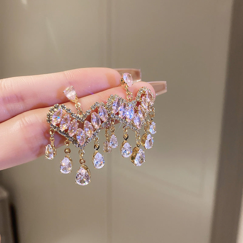 Needle Heart-shaped Zircon Sweet Cool Personality Creative Design Sense Earrings
