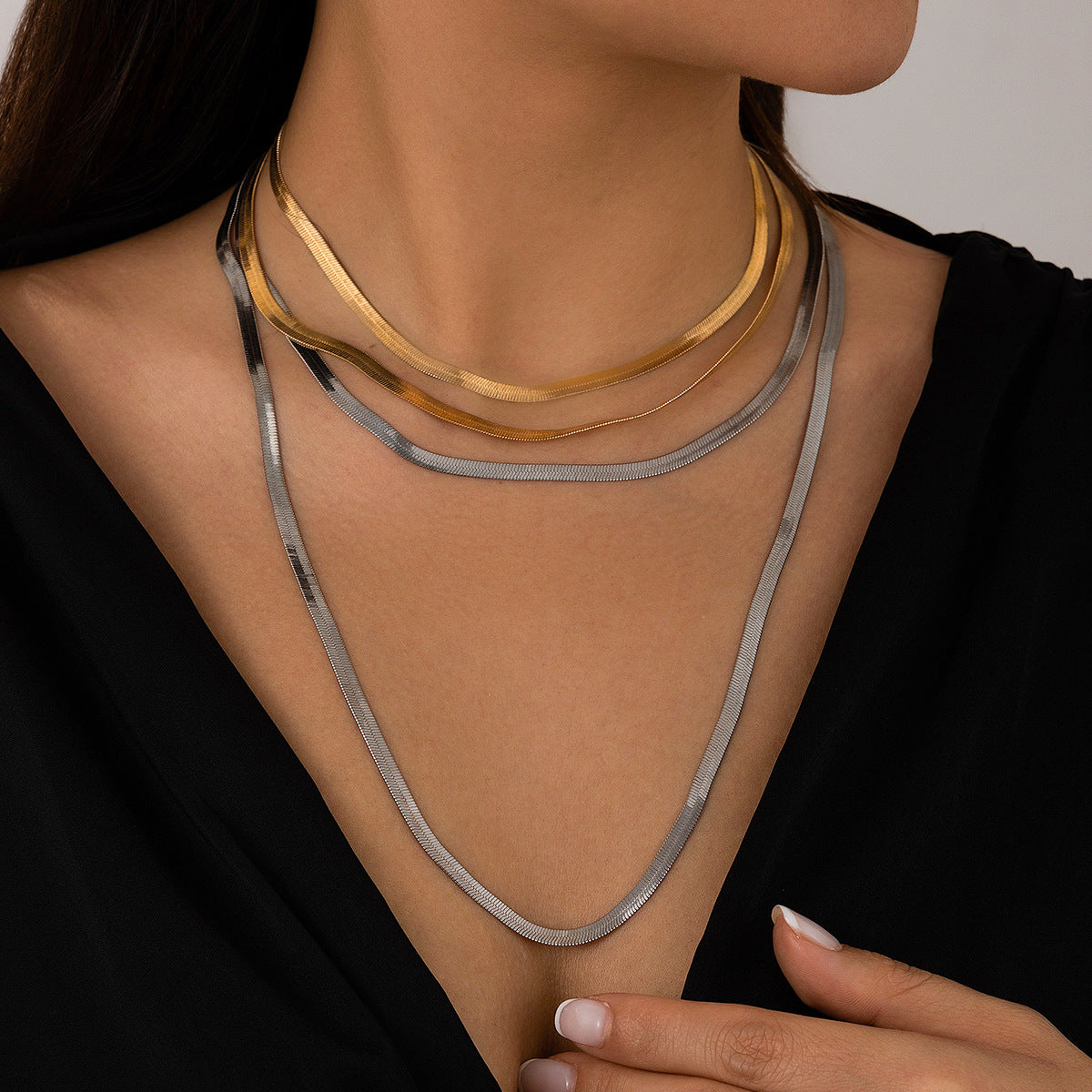 Style Flat Snake Bone High-grade Tassel Multilayer Necklaces