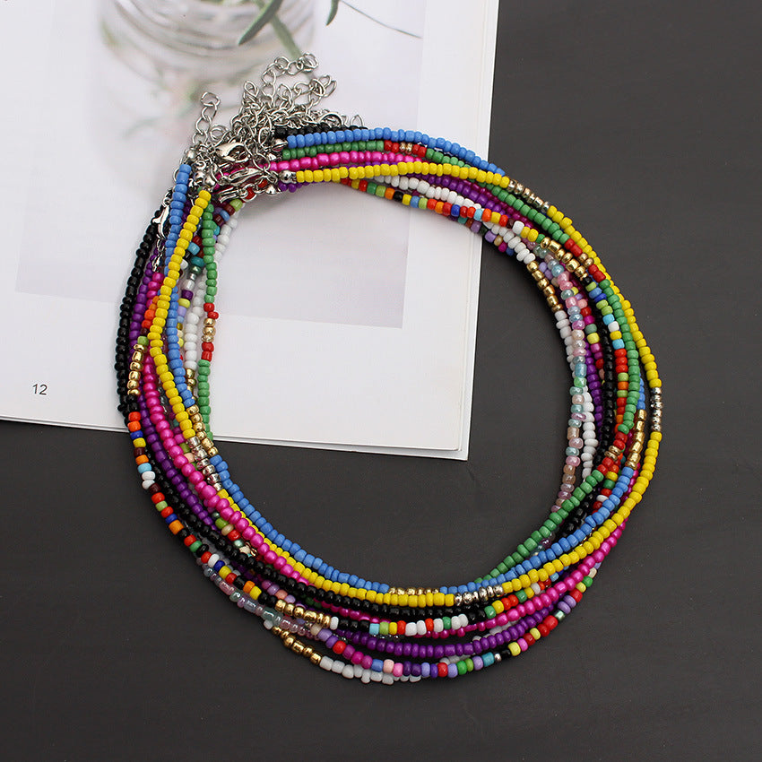 Korean Style Fashionable Colorful Bohemian Golden Balls Bead Handmade Ethnic Necklaces