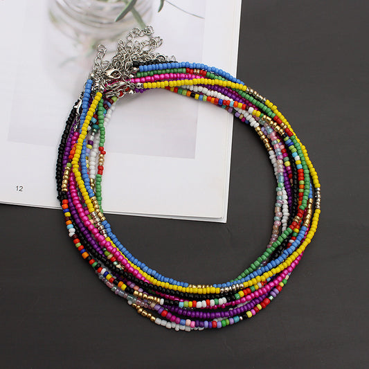 Korean Style Fashionable Colorful Bohemian Golden Balls Bead Handmade Ethnic Necklaces