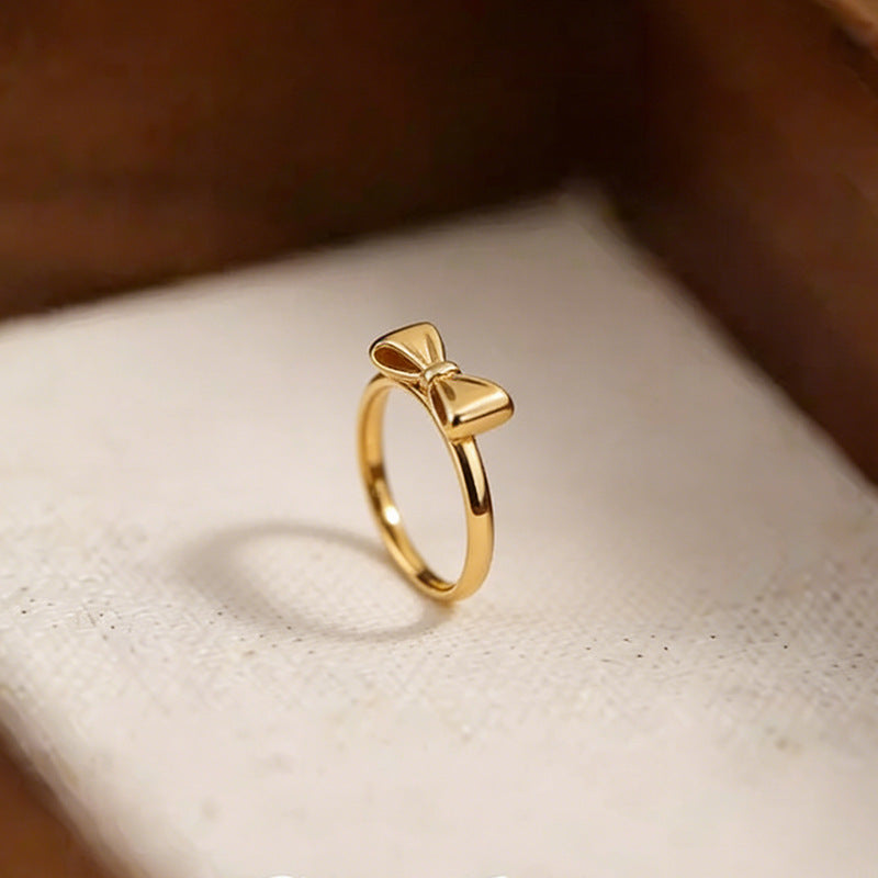 Simple Titanium Steel Bow Female Design Cute Girlfriends Gold Rings