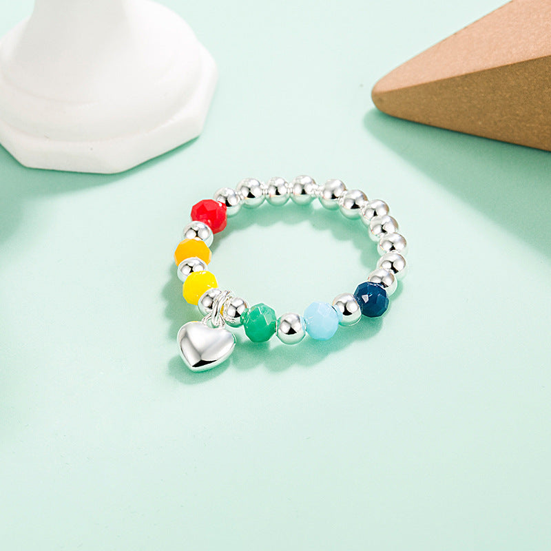 Beaded Female Rainbow Smiley Face Love Heart Simplicity Rings