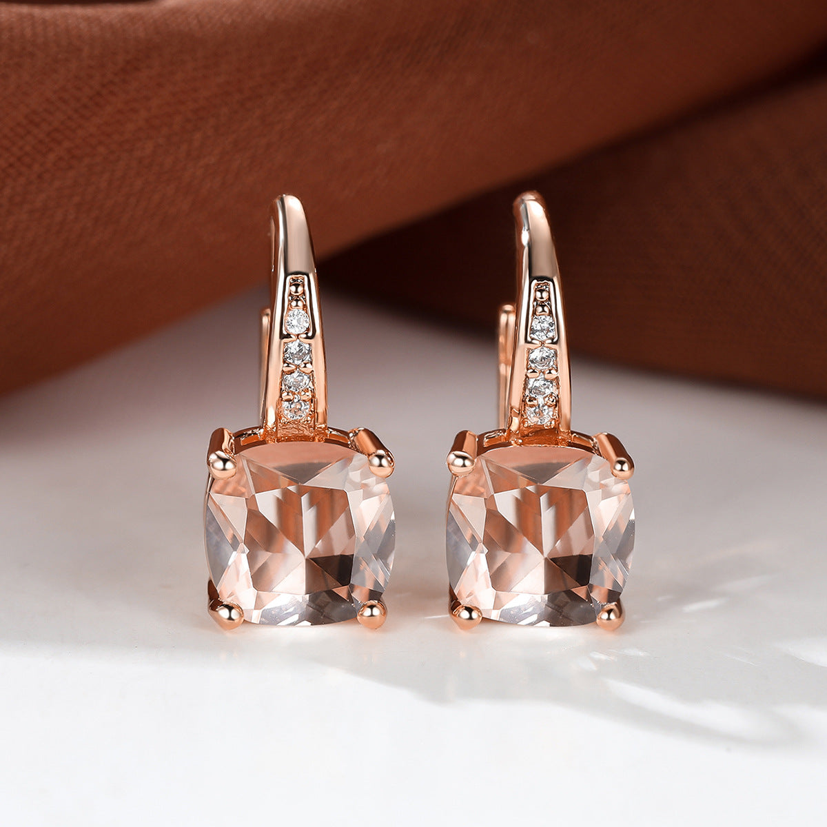 Women's Square Zircon Inlaid Ear Hook Korean Fashion Style Stud Earrings