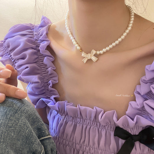 Imitation Pearl Bow Female Clavicle Chain Necklaces