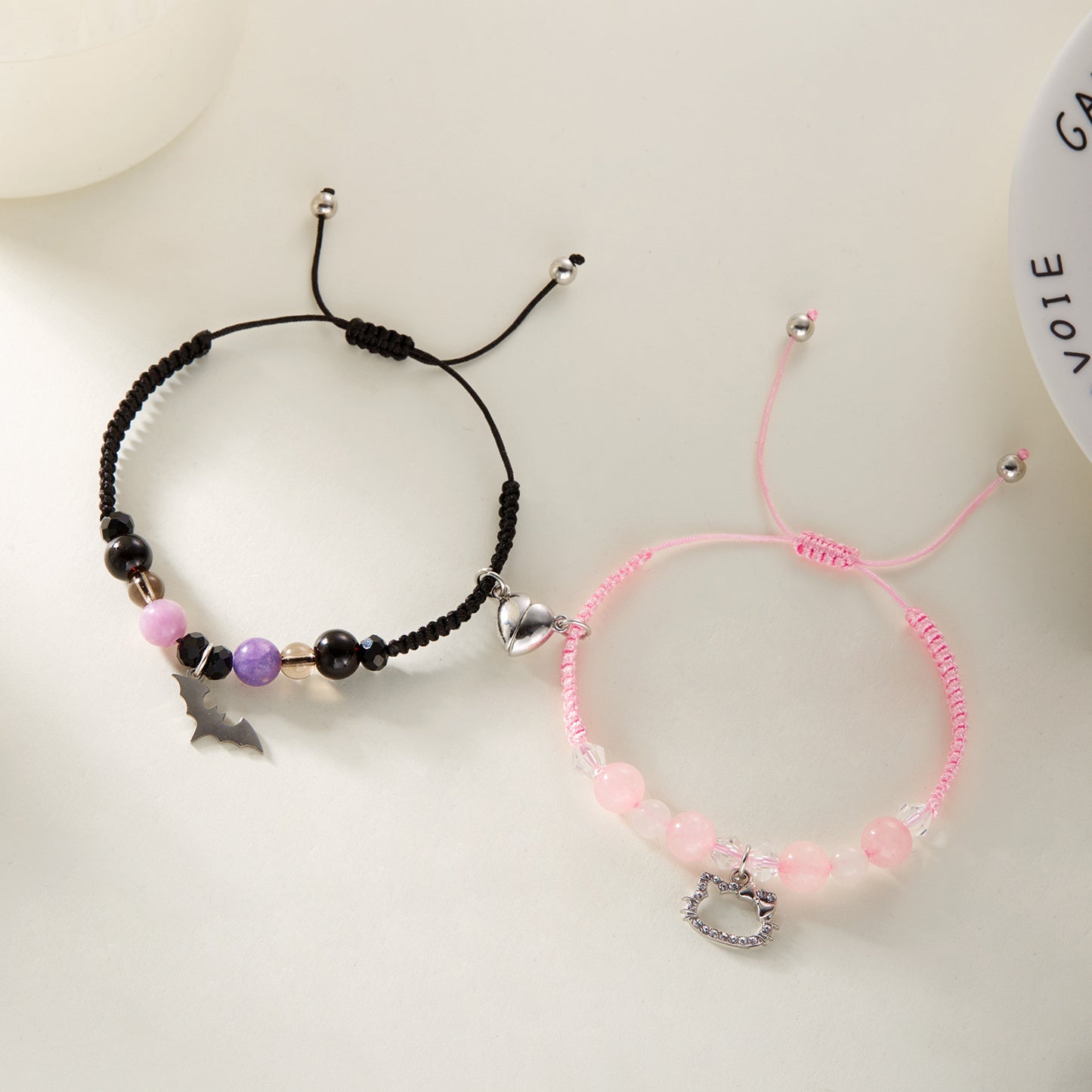 Cat Couple Heart-shaped Magnetic Hand Woven Bracelets