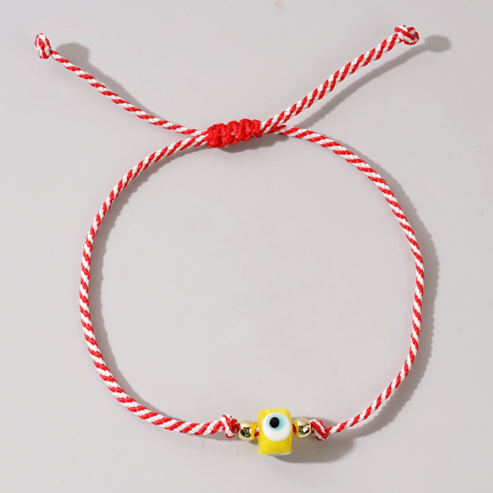 Women's & Men's Glass Devil's Eye Woven Hand Strap Adjustable Red Rope Bracelet