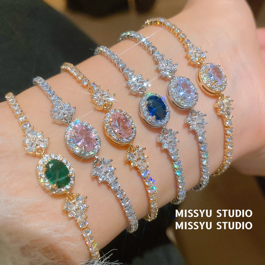 Women's Zircon Oval Korean Style Sweet Light Luxury Bracelet