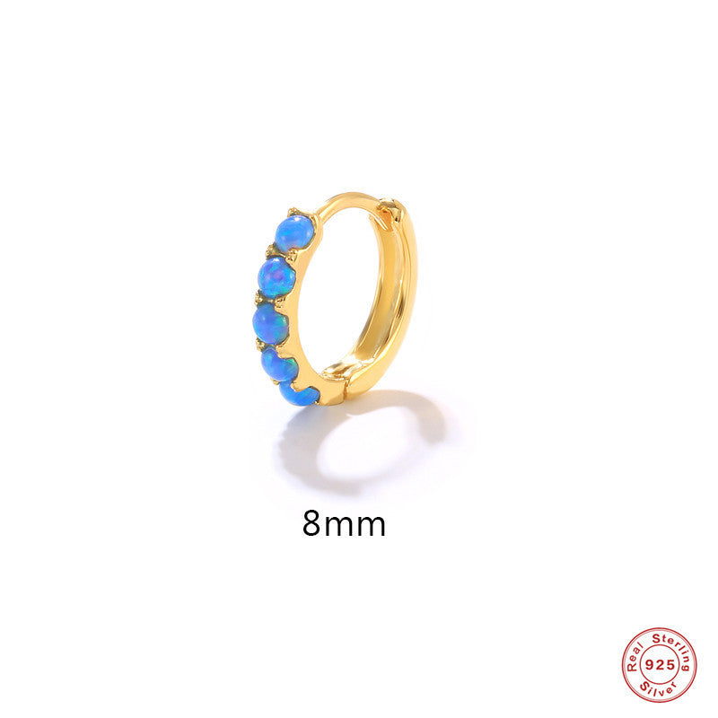 Sterling Sier Round Opal Diamond Fashion Ear Buckle