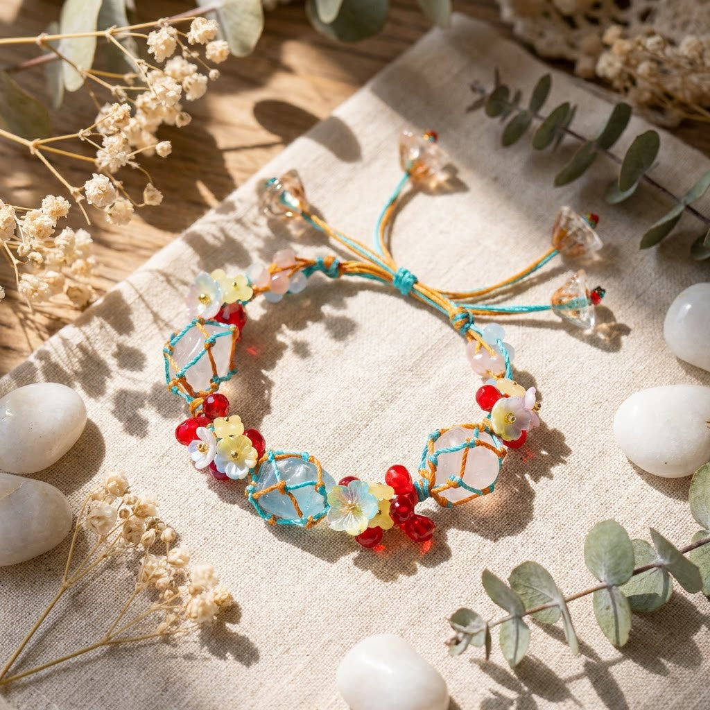Mori Style Healing Comfortable Braided Chinese Jardin Monet Butterfly Flower Bracelet