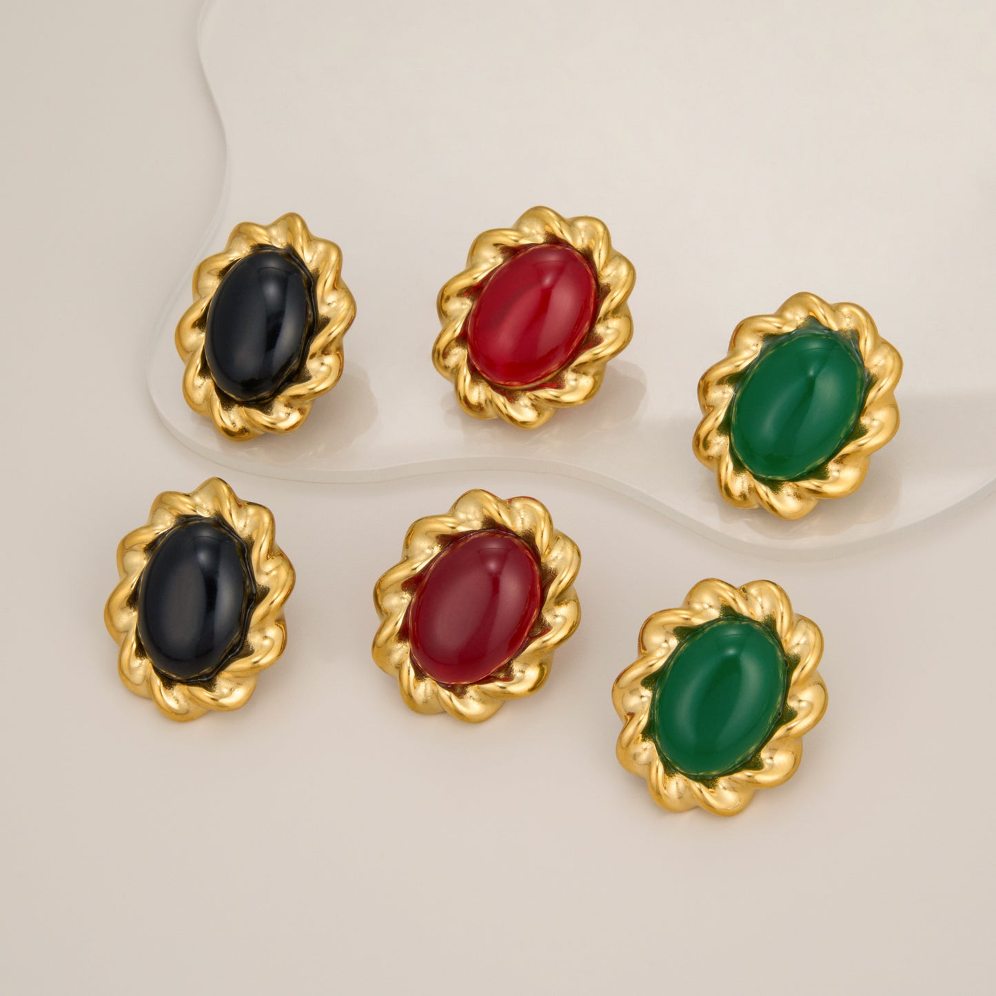 Gold Retro Bright Gem Elegant Lace Earrings