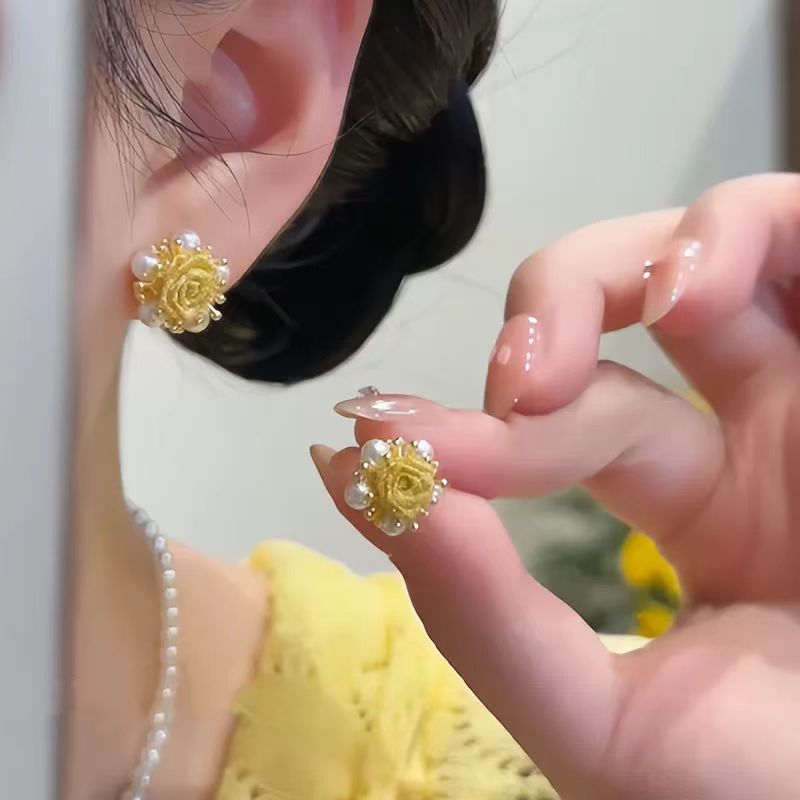 Gentle French Unique Quality Yellow Rose Earrings