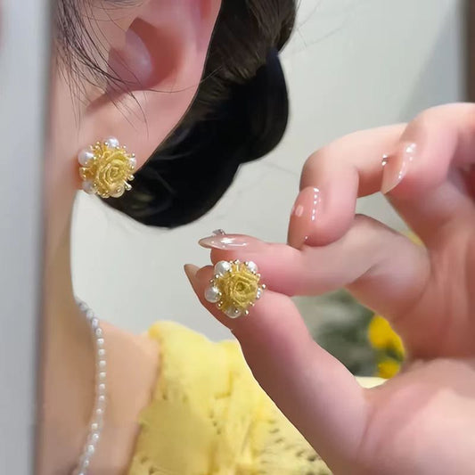 Gentle French Unique Quality Yellow Rose Earrings
