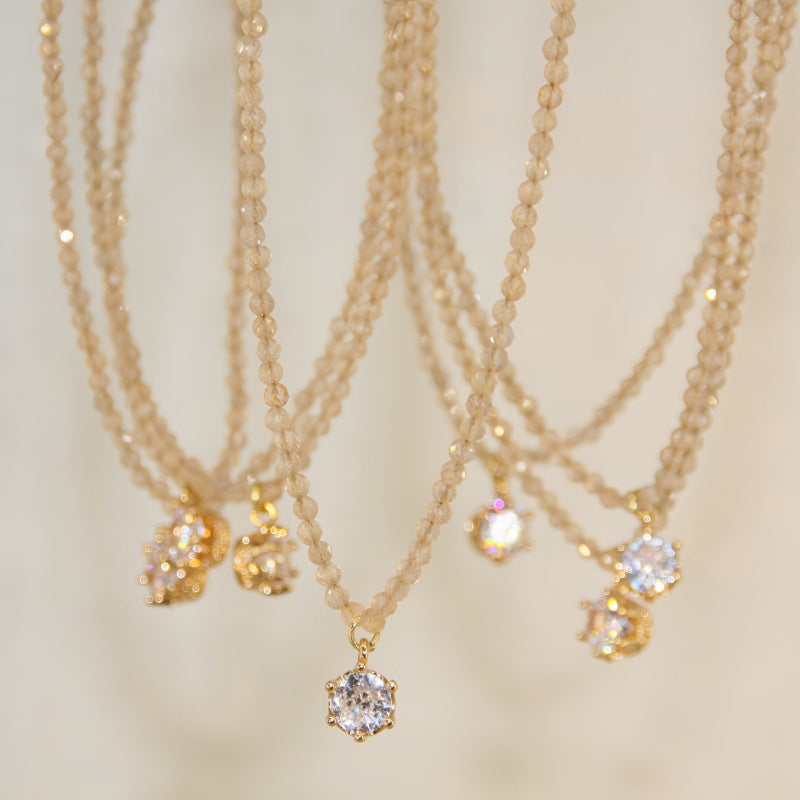 Women's Champagne Geometric Moissanite Clavicle Chain Light Luxury Minority Necklace