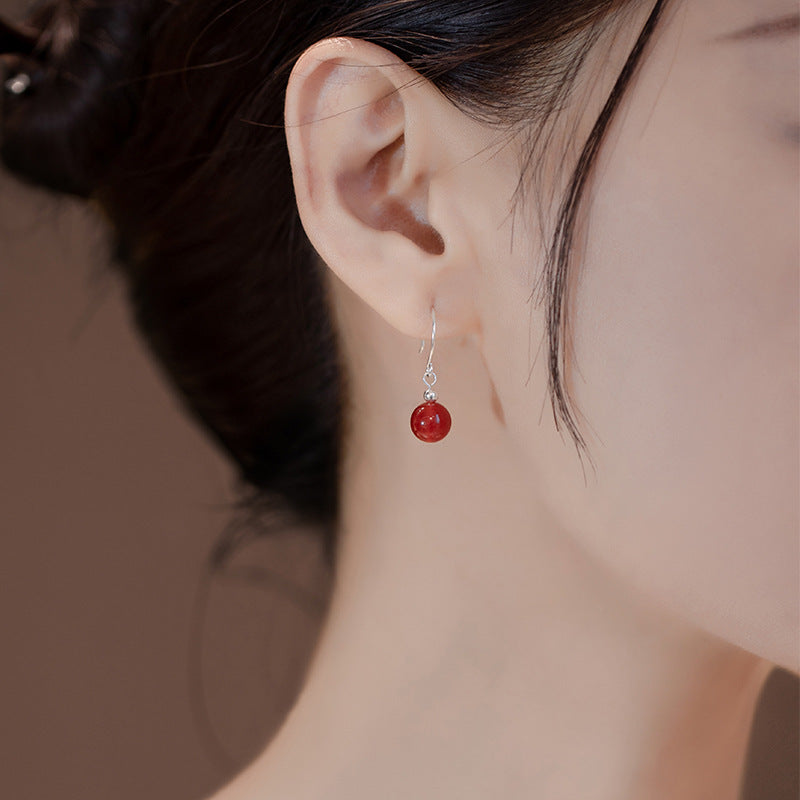 Women's Natural Agate Sier Design Retro Premium Stud Earrings