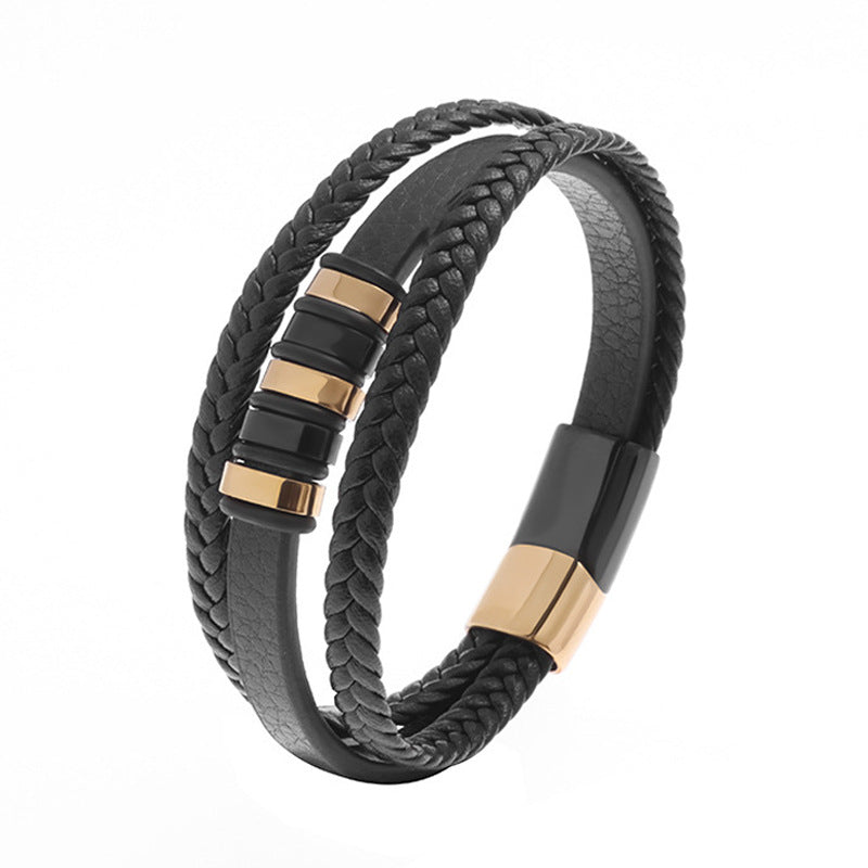 Stylish Men's Hand-woven Magnetic Snap Leather Bracelet