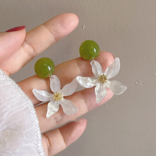 Women's White Summer Green Flower For Niche Design Earrings