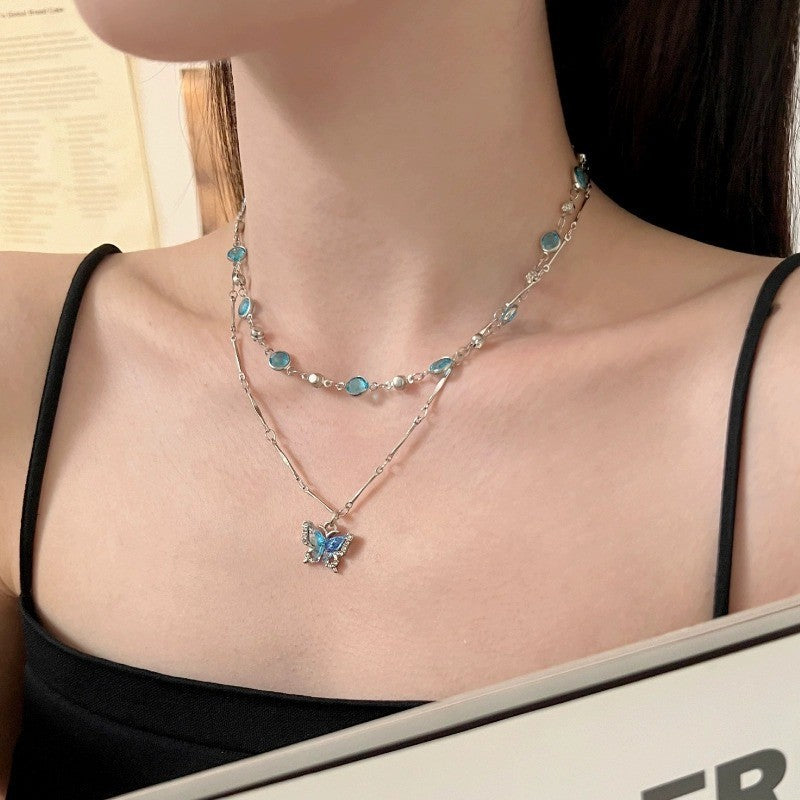 Twin Butterfly Female Light Luxury Minority High Sense Clavicle Necklaces