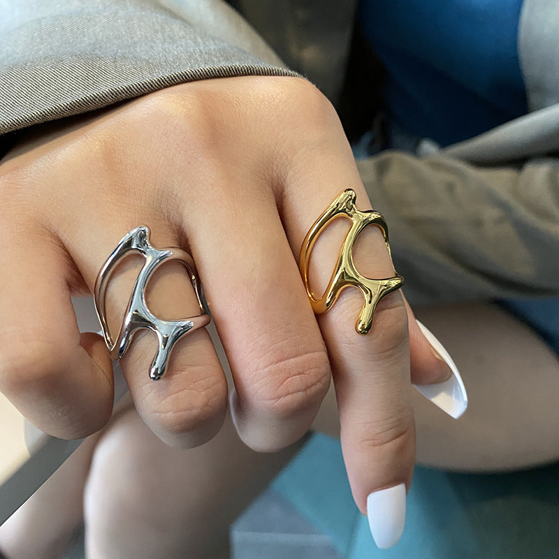 Irregular Geometric Female Personality Fashion Metal Texture Rings