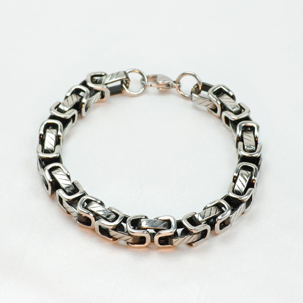 Men's Vintage Byzantine Chain Black Polished Hip Hop Square Titanium Steel Bracelet