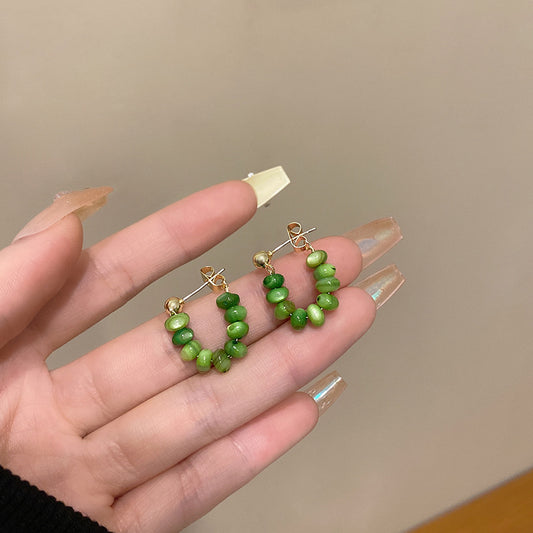 Women's Green Opal Design Sense Niche Ear Clip Earrings